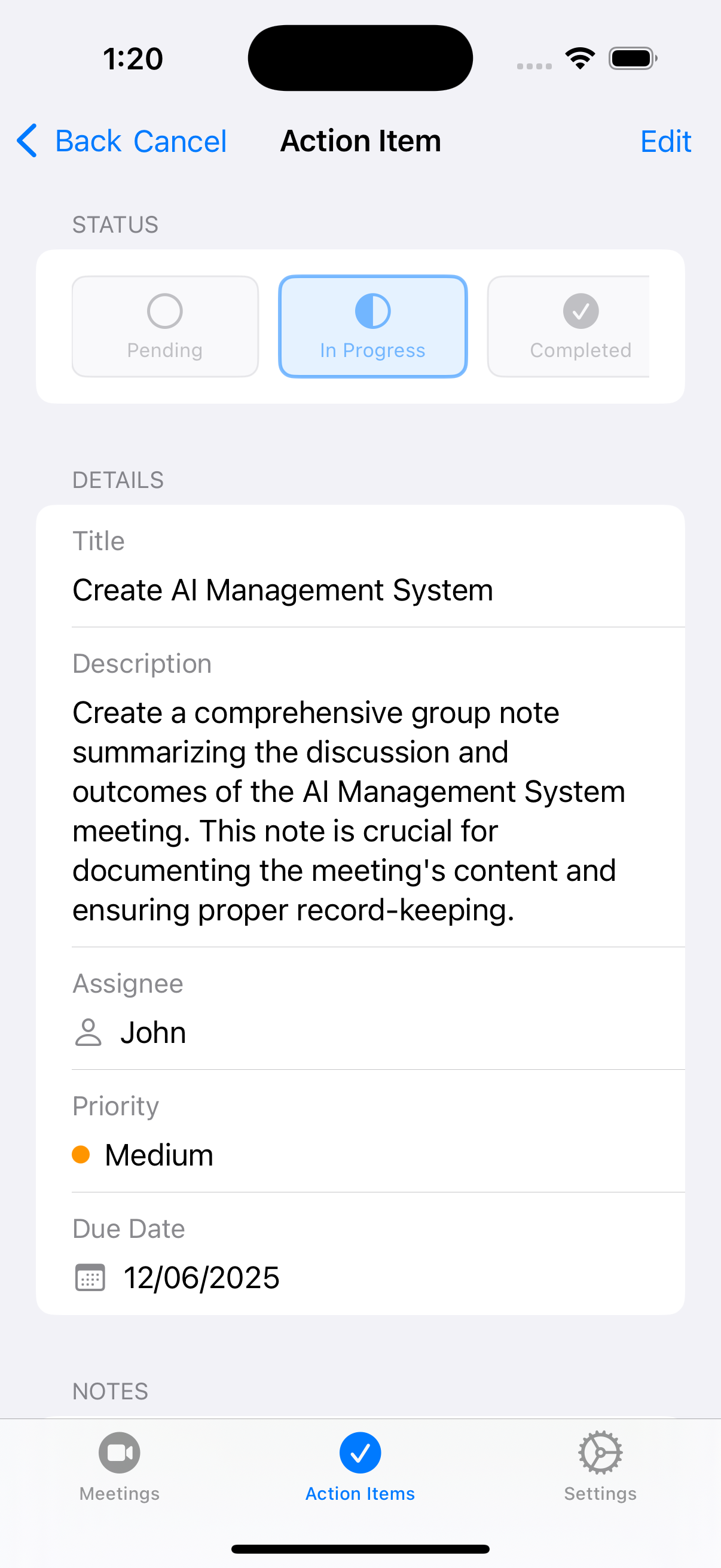 AI create action item